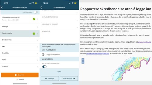 tre ulike måter å registrere skredhendelser på  - alle anonymt
