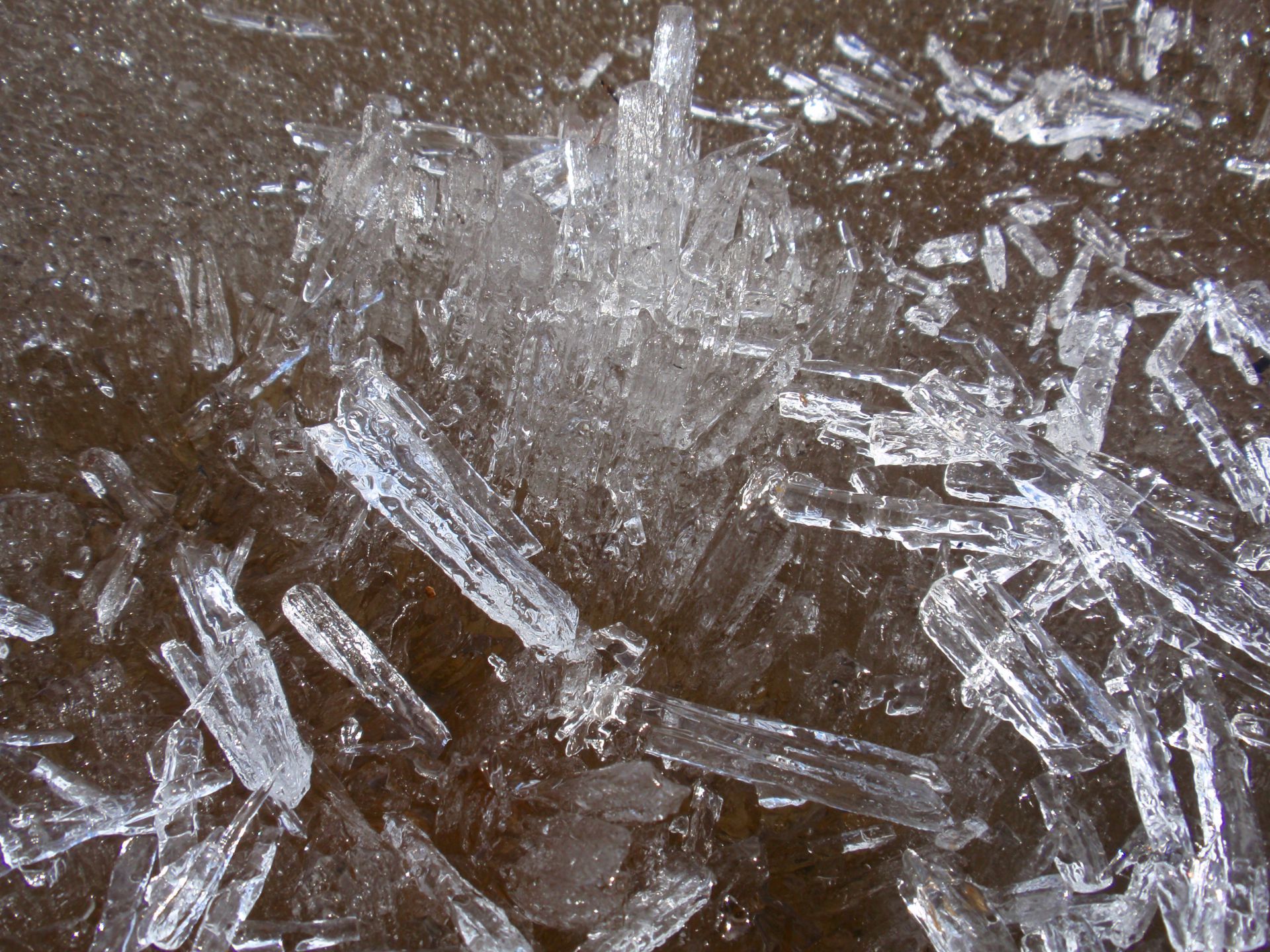 Stavis (våris) slik det ser ut når man slipper en isklump i bakken og den deler seg i alle svake bindinger.