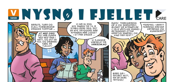 Tegneserie for skredproblemet nysnø side 1.