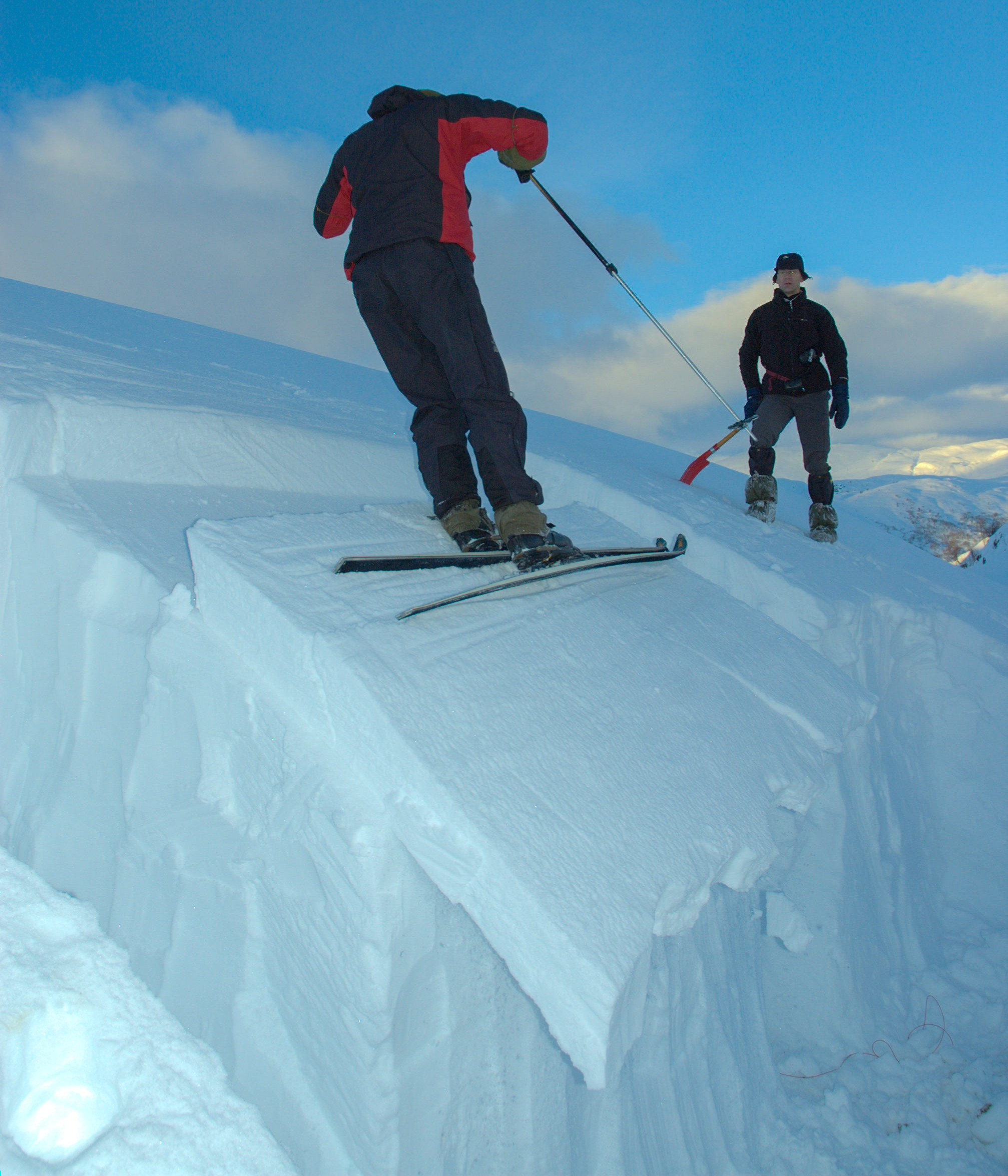 Skiløpar gjer Rutsjblokktest.